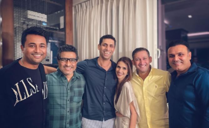 "An evening to remember" - Pragyan Ojha catches up with Sehwag, Nehra and Agarkar; shares picture on Instagram