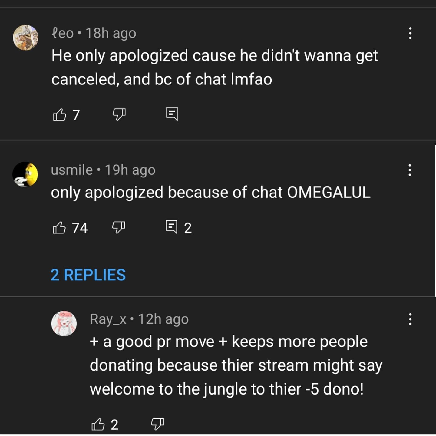 There wasn&#039;t much sympathy for the streamer in the comments (Image via PepegaWarlord - xQc Clips/YouTube)