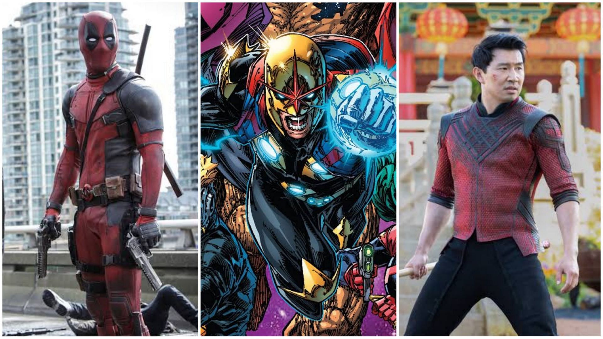 Deadpool, Nova, and Shang-Chi (Image via 20th Century Studios, Marvel Comics, and Marvel Studios)