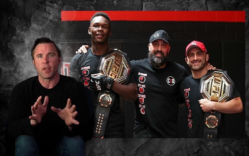 (L-R) Chael Sonnen, Israel Adesanya, Eugene Baremen, and Alexander Volkanovski [Images via Chael Sonnen on Youtube and @citykickboxing on Instagram]