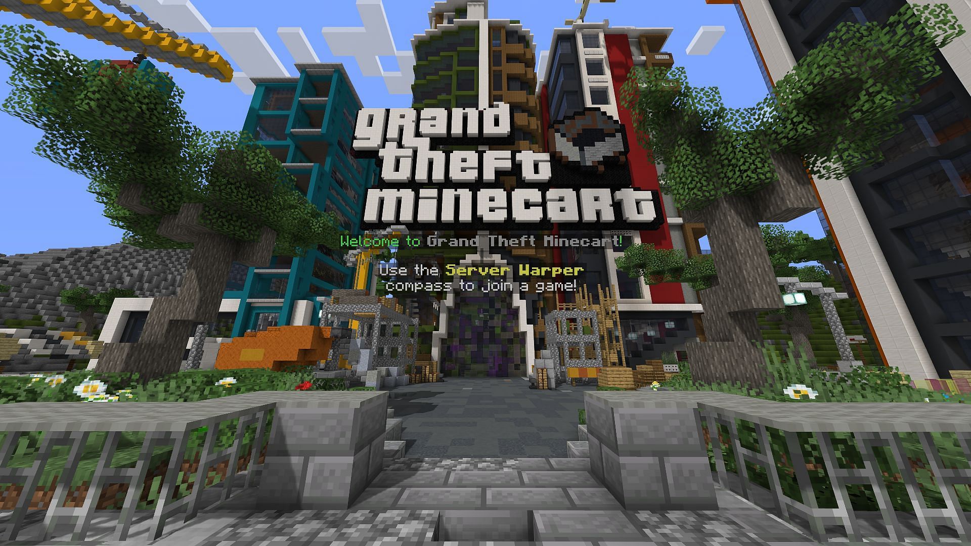 The Grand Theft Minecart spawn area (Image via Minecraft)