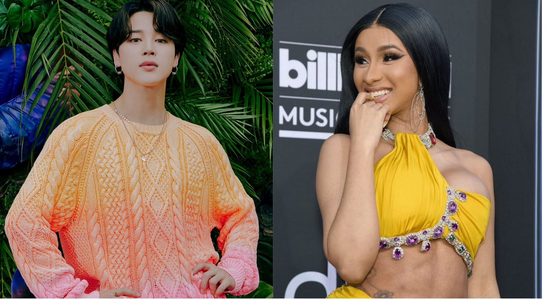Park Jimin and Cardi B (Image via @bts_bighit/Twitter and Getty Images)
