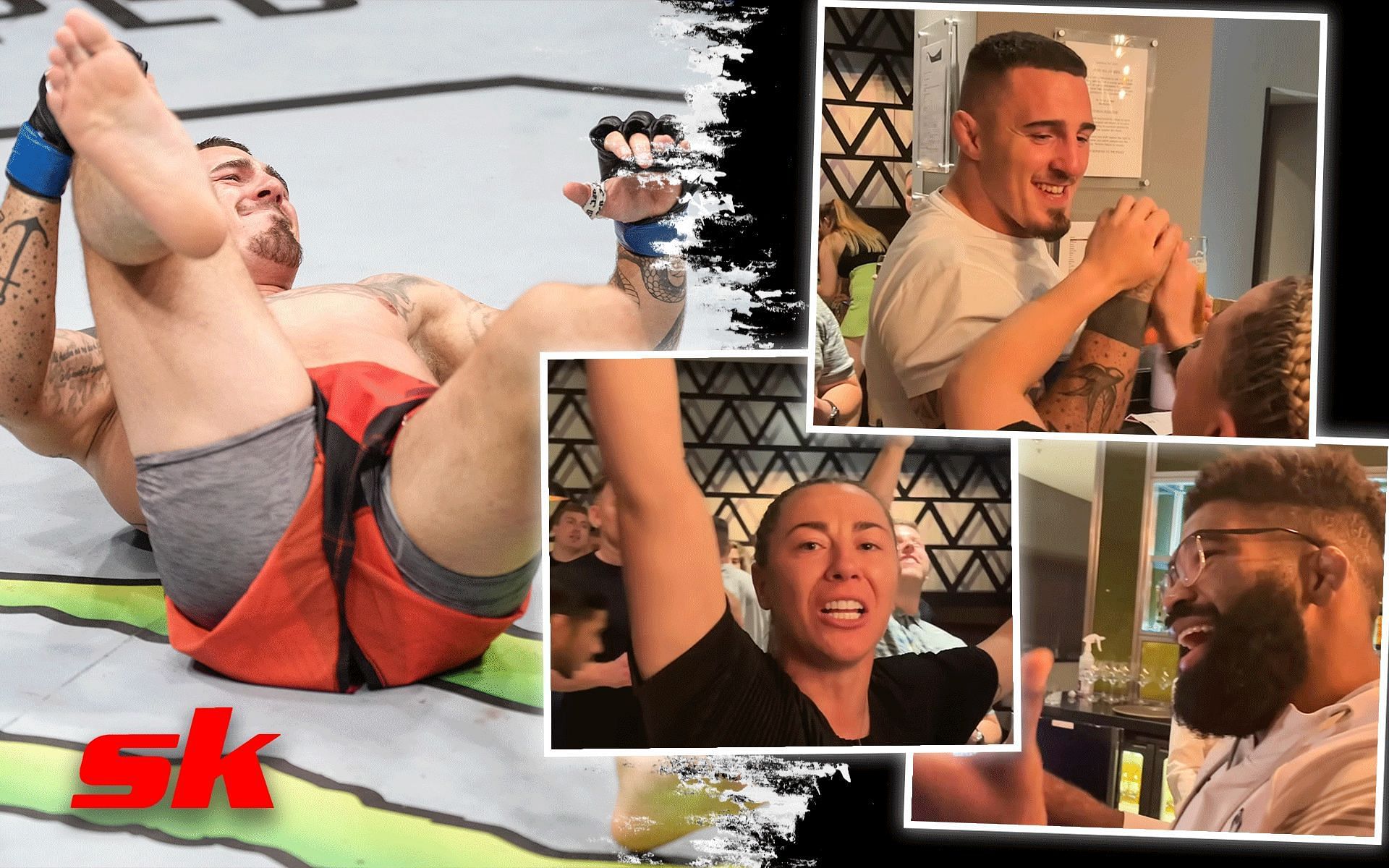 Tom Aspinall (left and top right), Molly McCann (center), and Chris Curtis (bottom right) [Images courtesy: left image from Twitter @MirrorFighting, rest of the images from TheMacLife YouTube channel]