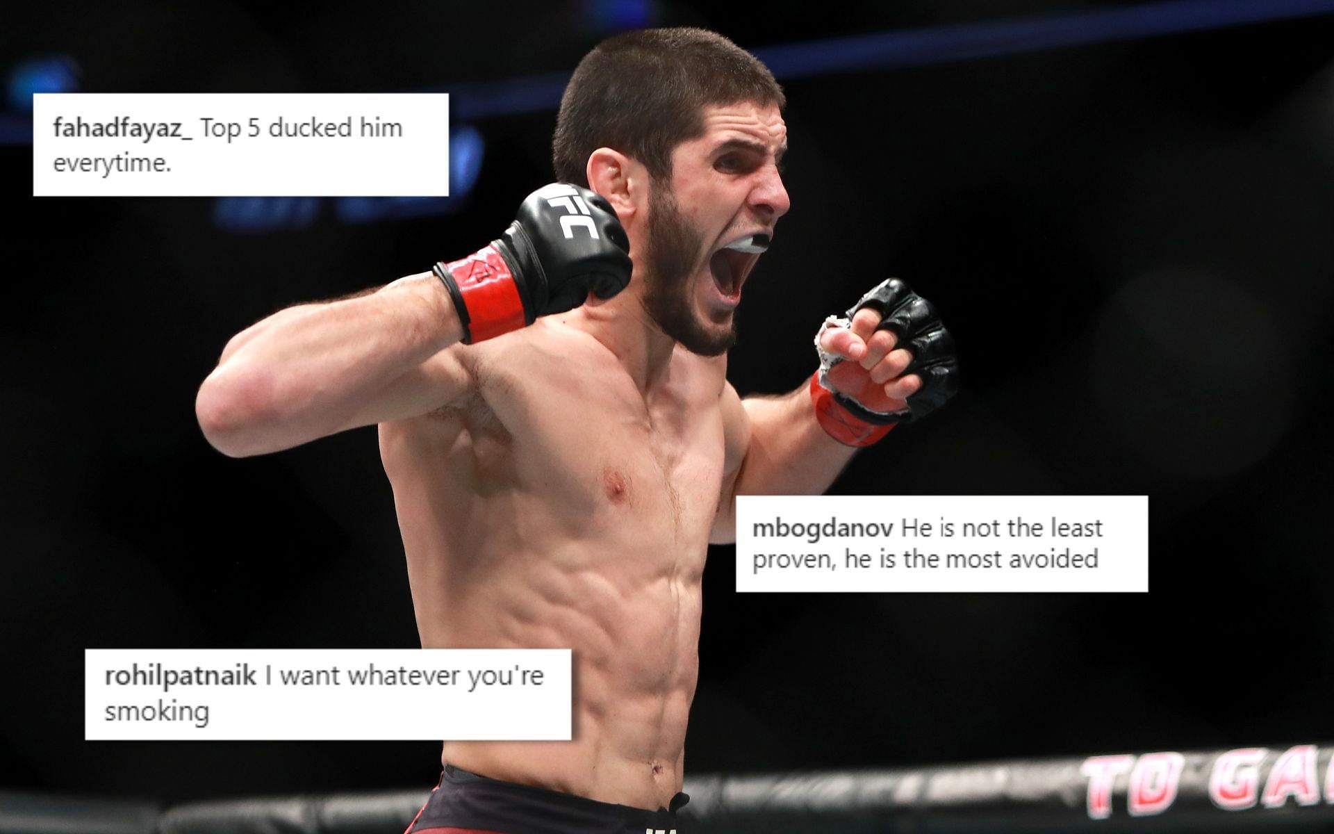 Islam Makhachev (via Getty), Comments (via @mmafeeed on Instagram)