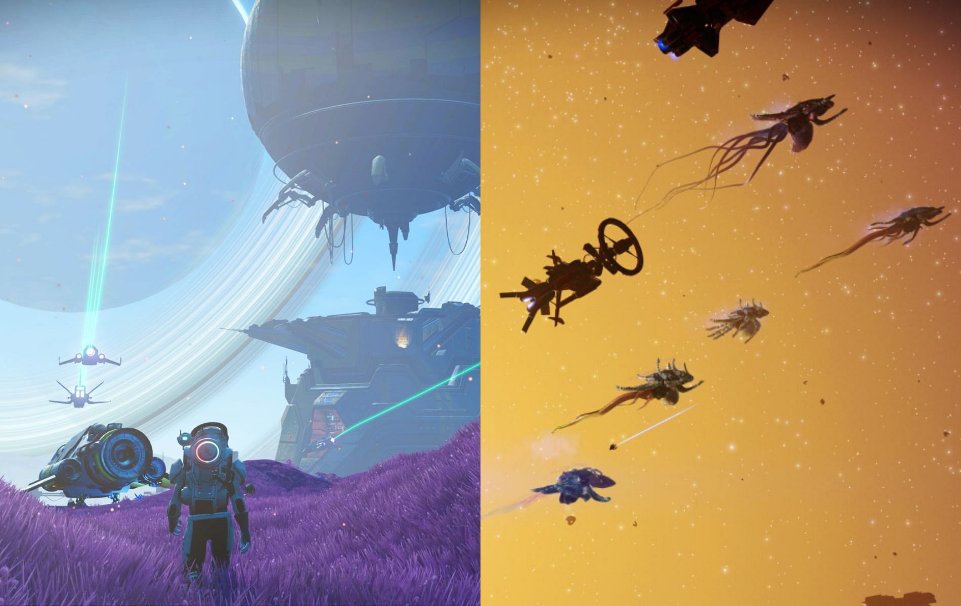 Encounter these majestic ships out in the open vastness of space (Images via Hello Games)