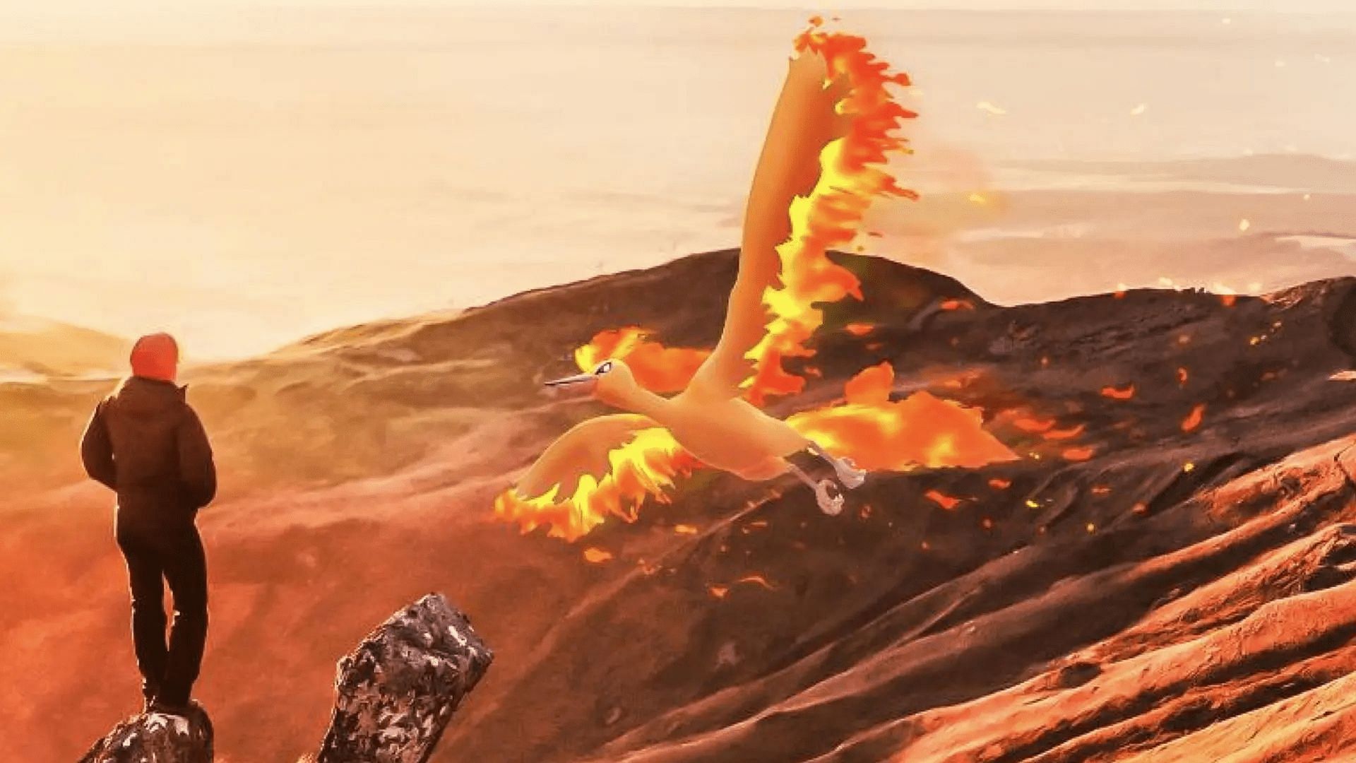 Moltres soars in Pokemon GO (Image via Niantic)