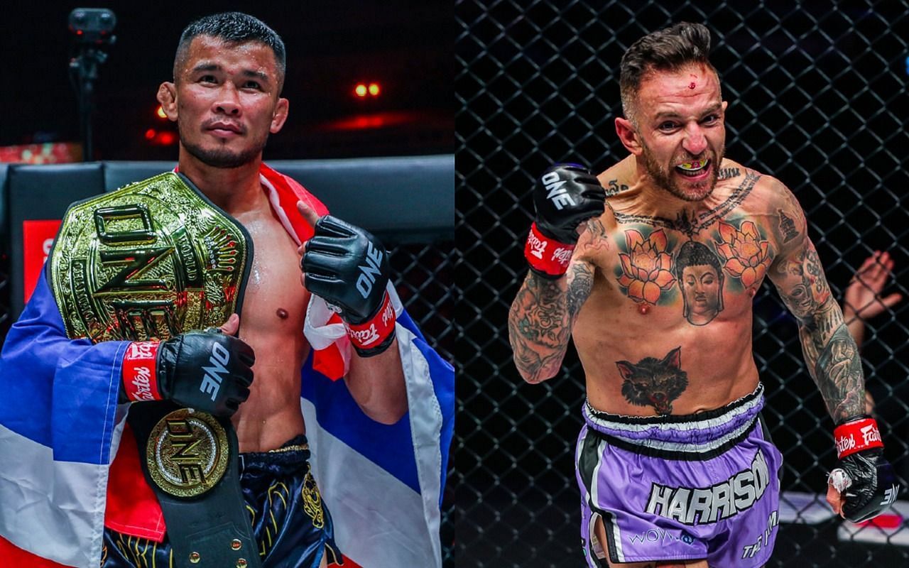 Nong-O Gaiyanghadao (left) and Liam Harrison (right) [Images via ONE Championship]