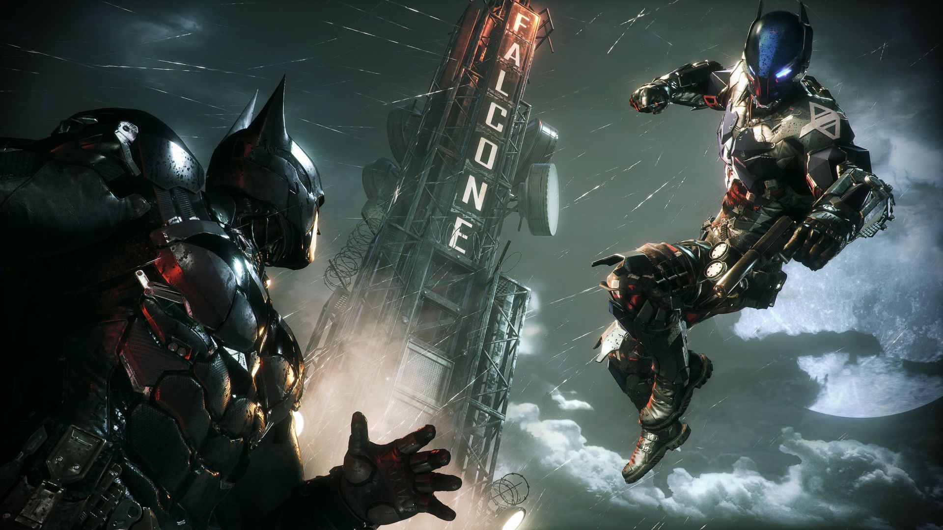 The Dark Knight meets the Arkham Knight in Batman: Arkham Knight (Image via Rocksteady)