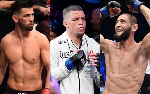 Dominick Cruz, Nate Diaz, and Khamzat Chimaev (left to right) [Images via Getty]