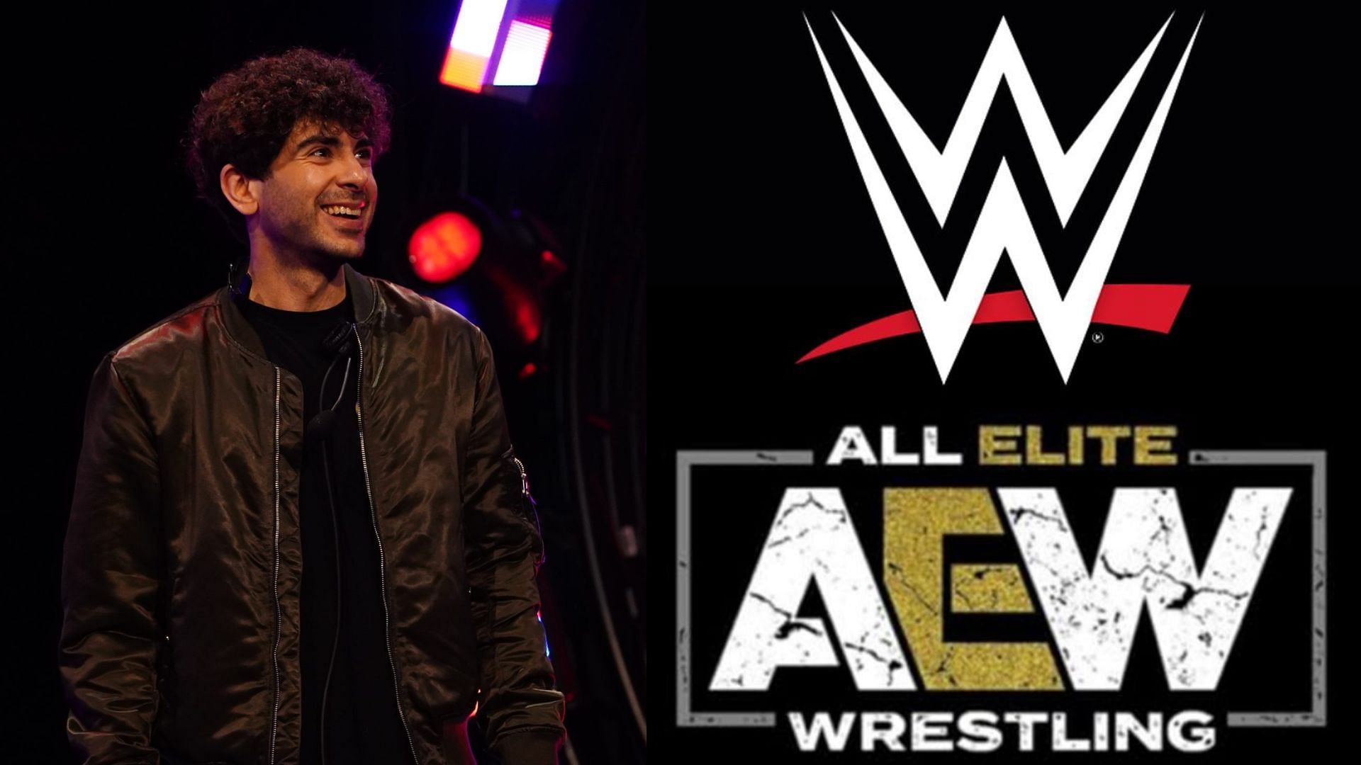 Tony Khan(L); All Elite Wrestling logo(R)
