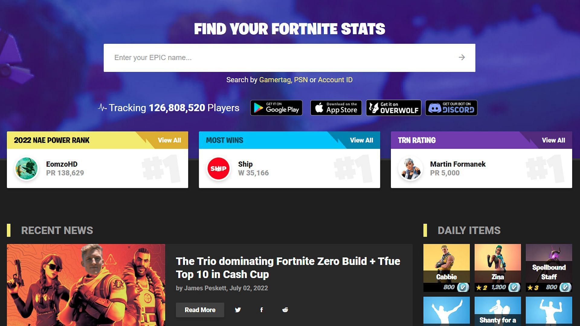 Checking your Fortnite stats is very easy (Image via Fortnite Tracker)
