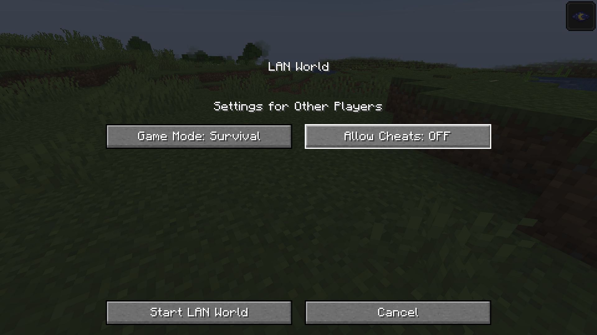 Enabling cheats in existing world using LAN world settings (Image via Mojang)