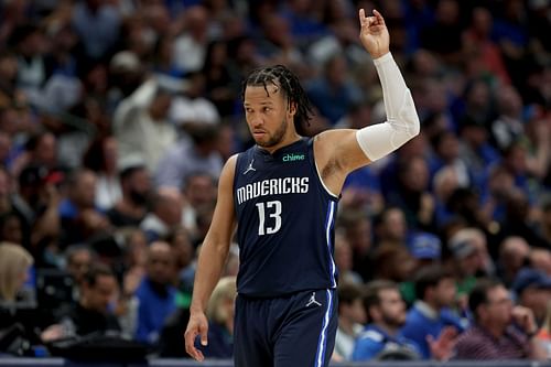 Jalen Brunson reacts to a play against the Utah Jazz.