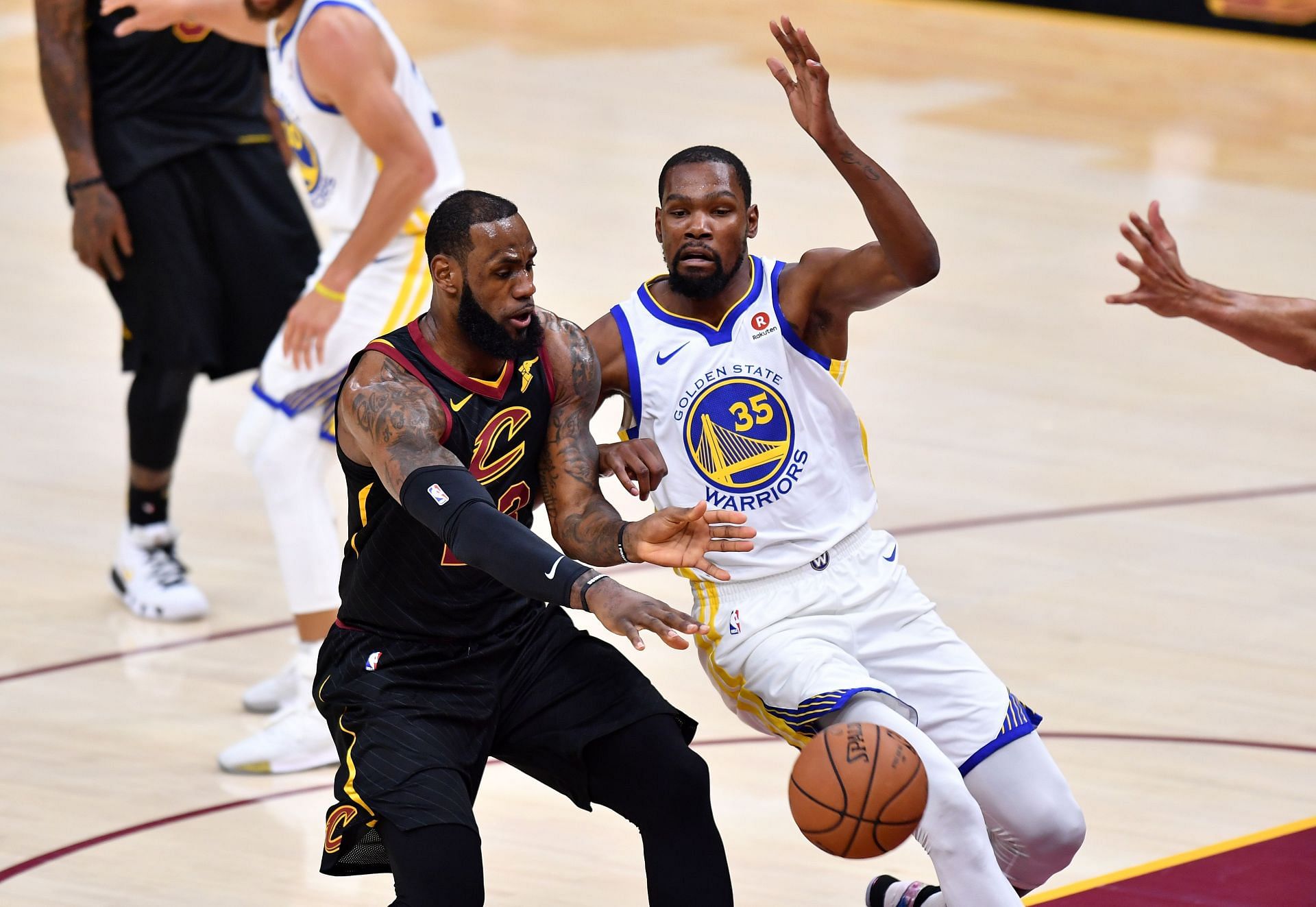 LeBron James and Kevin Durant in action at the 2018 NBA Finals - Game Three