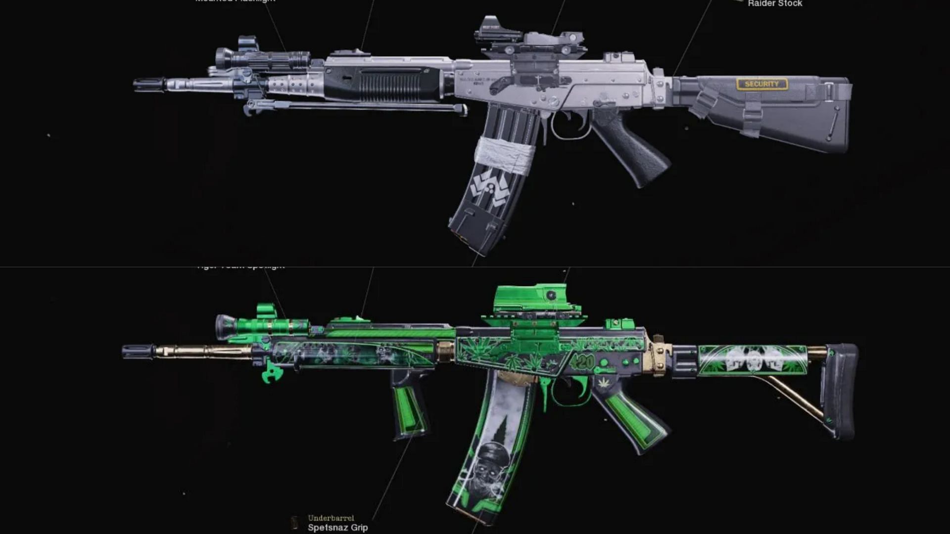 The Plaza Security and Home Grown weapon blueprints for the FARA 83 (Image via Activision)