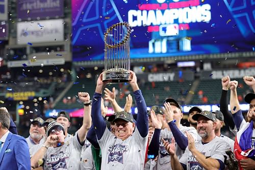 The Braves celebrate a World Series win.