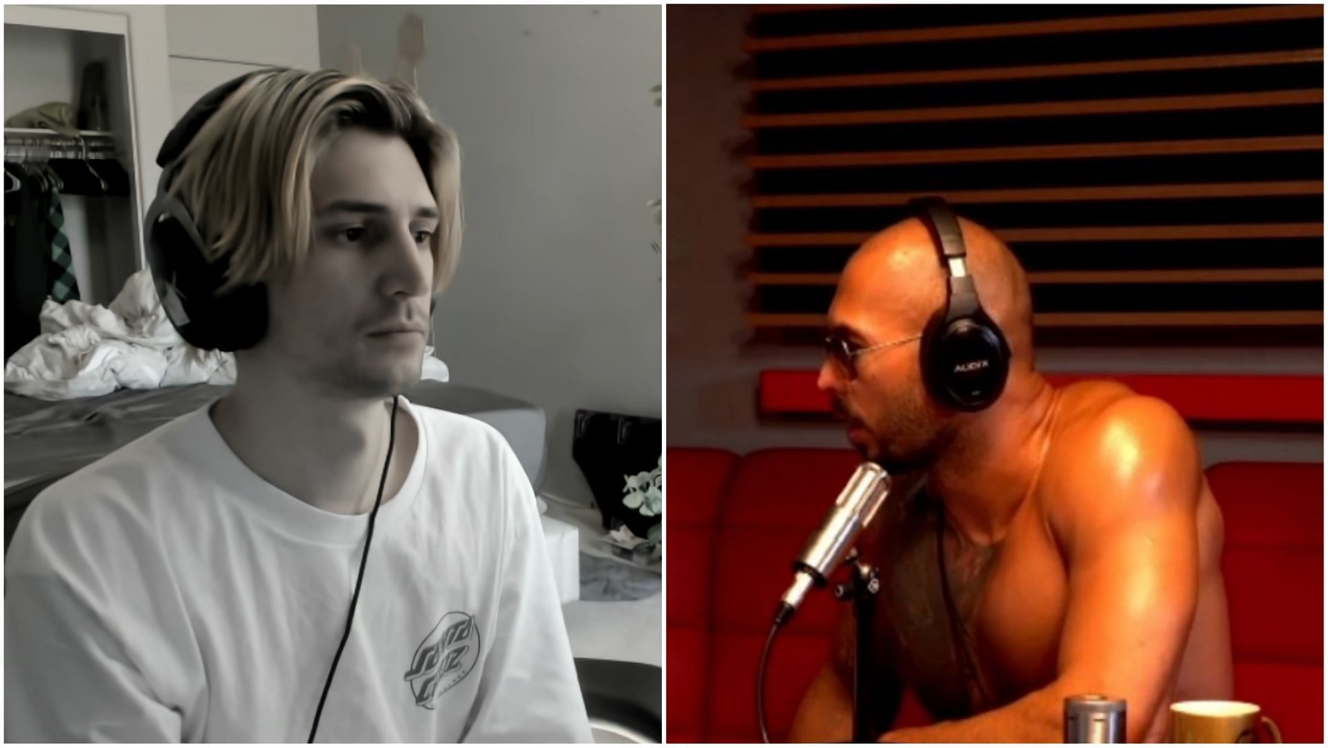 Andrew Tate called out xQc using a video of Adept twerking on Ice Poseidon on his new Twitch stream (Images via Twitter and Twitch)
