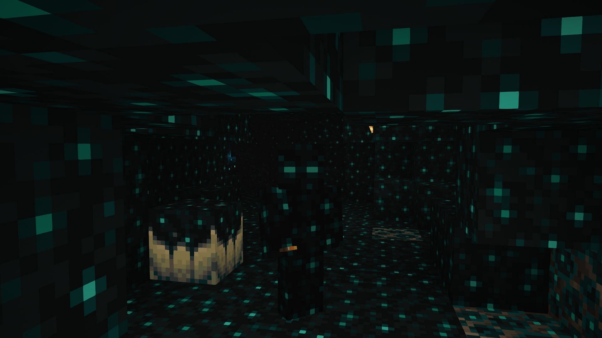 The Sculk man skin camouflaged in the Deep Dark (Image via Minecraft)