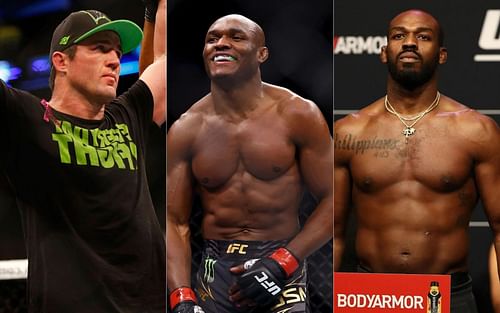 Chael Sonnen (left), Kamaru Usman (center), and Jon Jones (right)