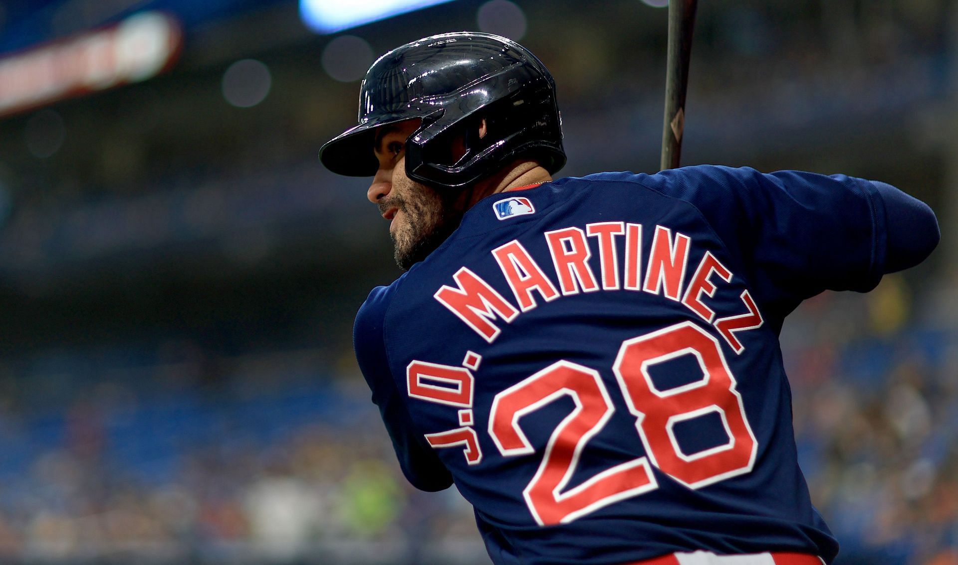 J.D. Martinez bats during a Boston Red Sox v Tampa Bay Rays game.