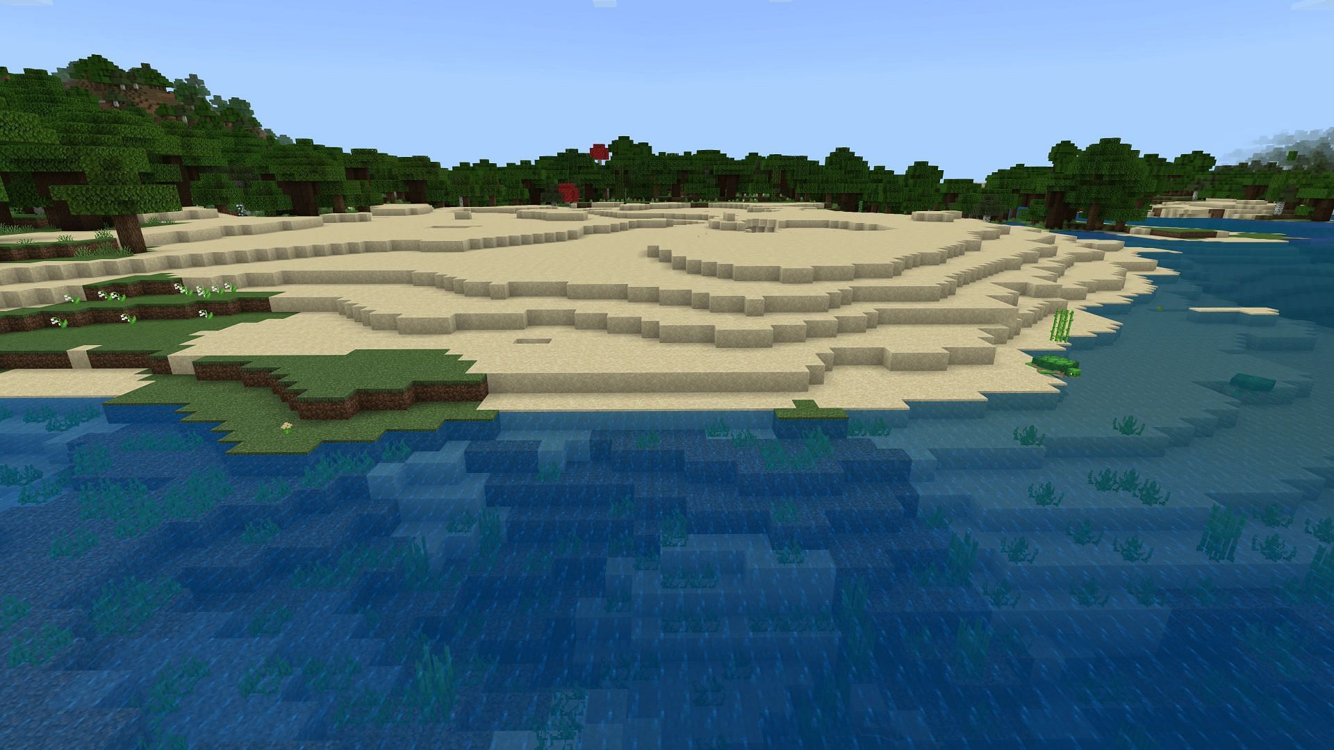 Beaches have plenty of aquatic resources as well as plunder (Image via Mojang)