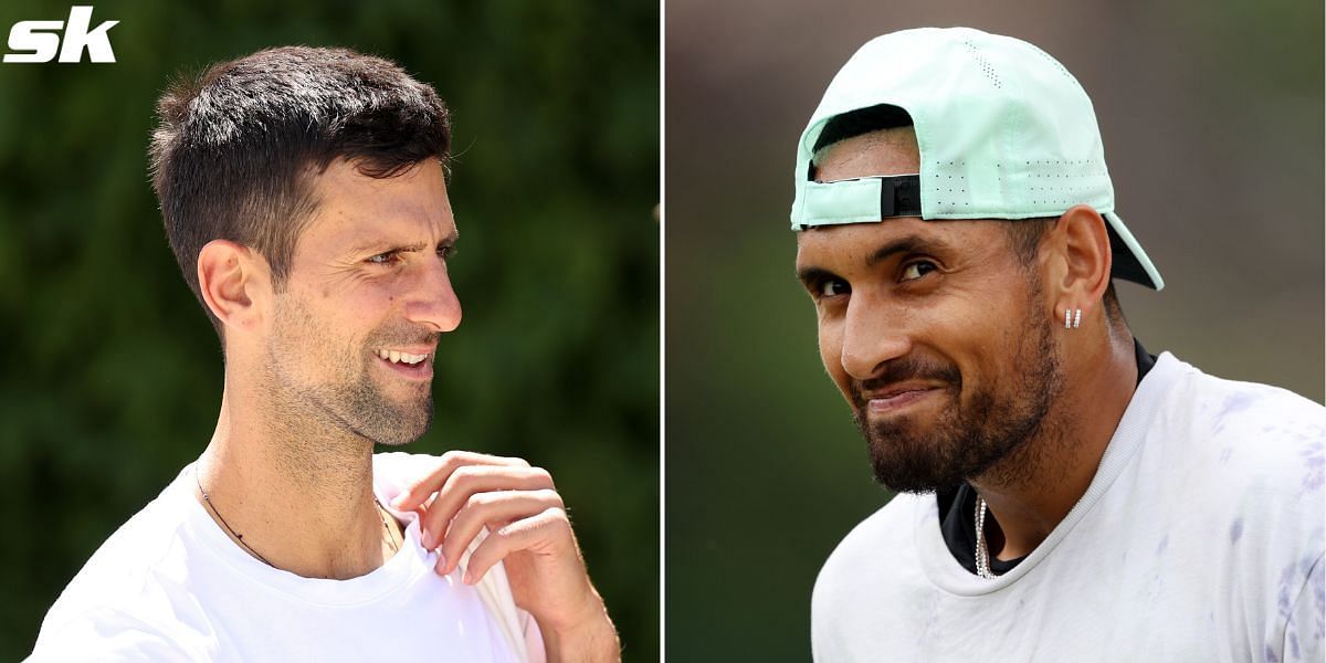 Novak Djokovic and Nick Kyrgios exchanged a few words after crossing paths during practice