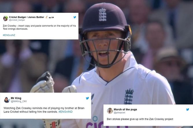 "The consistency of the Zak Crawley nick behind to slips is outstanding, generational talent" - Twitter does not hold back after yet another poor outing by the opener in IND vs ENG fifth Test