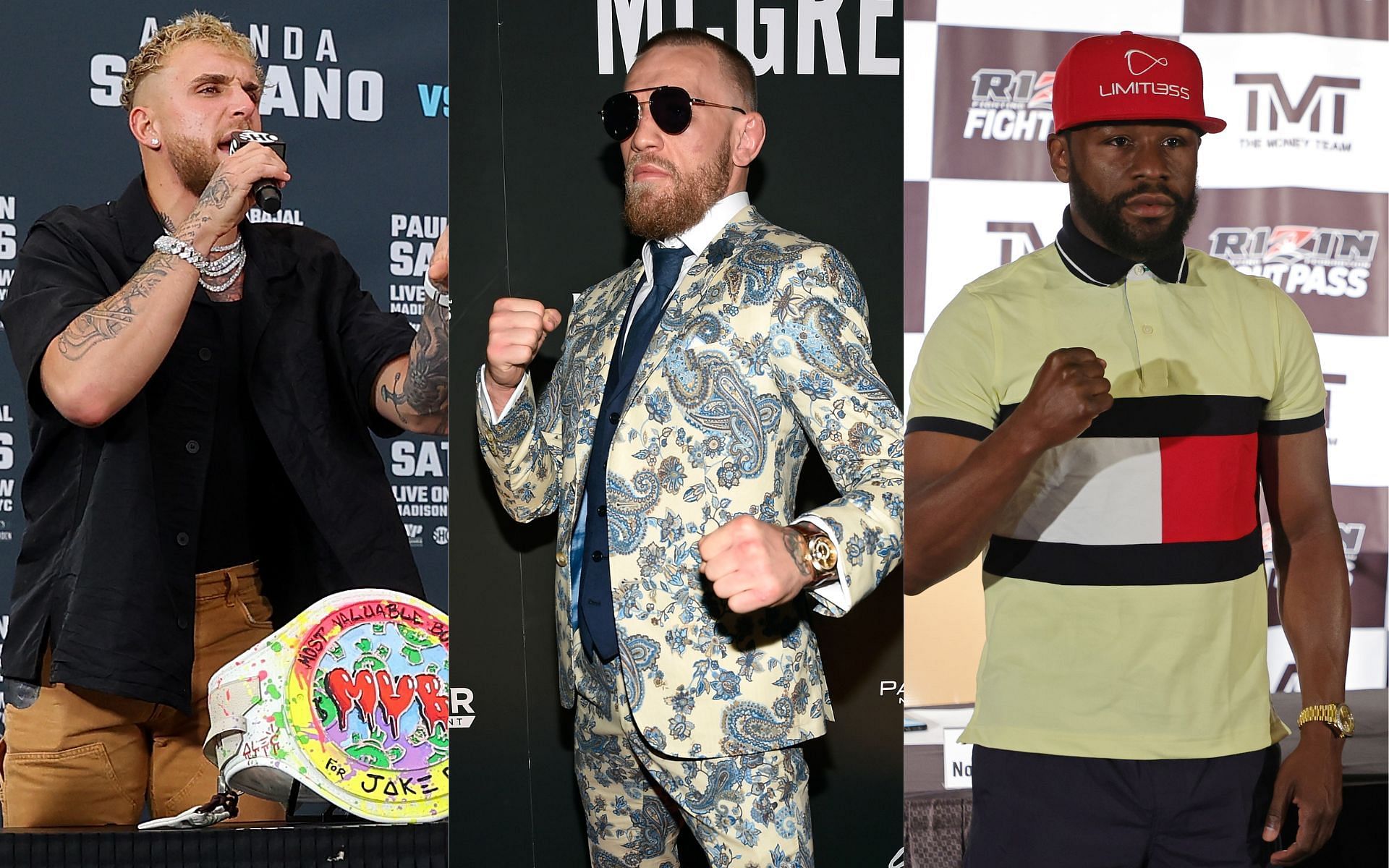 Jake Paul (L), Conor McGregor (M), and Floyd Mayweather (R) [ Image credits: Getty Images ]