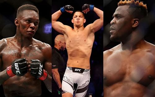 Israel Adesanya, Nate Diaz and Francis Ngannou (left to right)