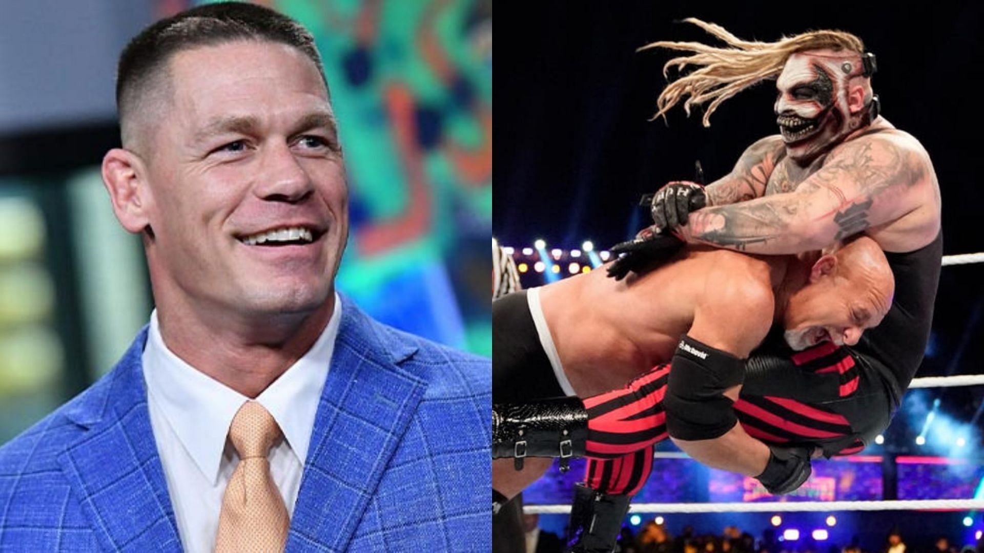 John Cena (left); Goldberg and The Fiend (right)
