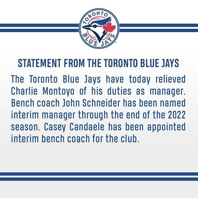 Blue Jays fire Charlie Montoyo, name John Schneider as interim manager