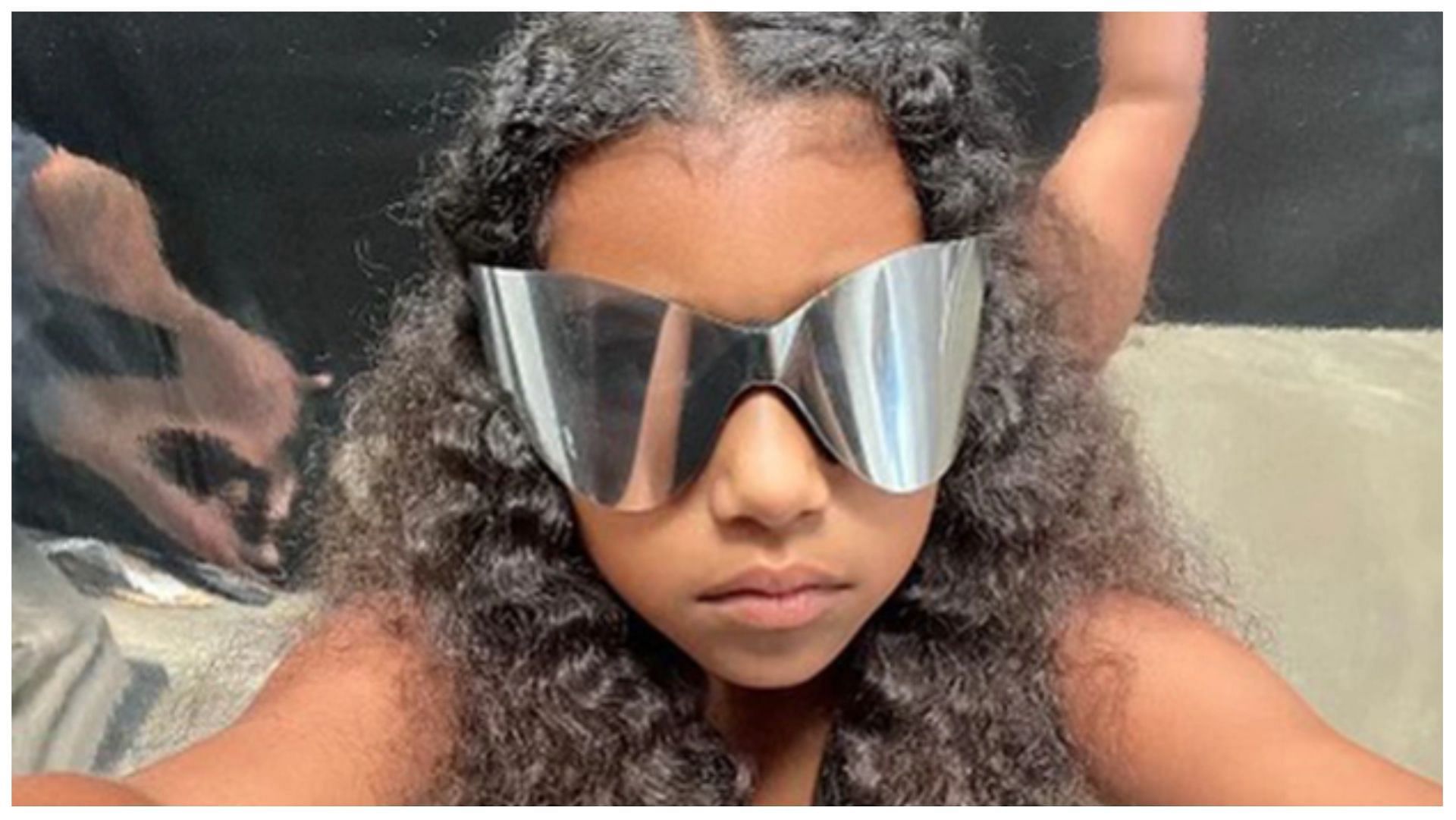 North West is seen sporting glasses from Yeezy&#039;s range (image via Instagram/KimKardashian)