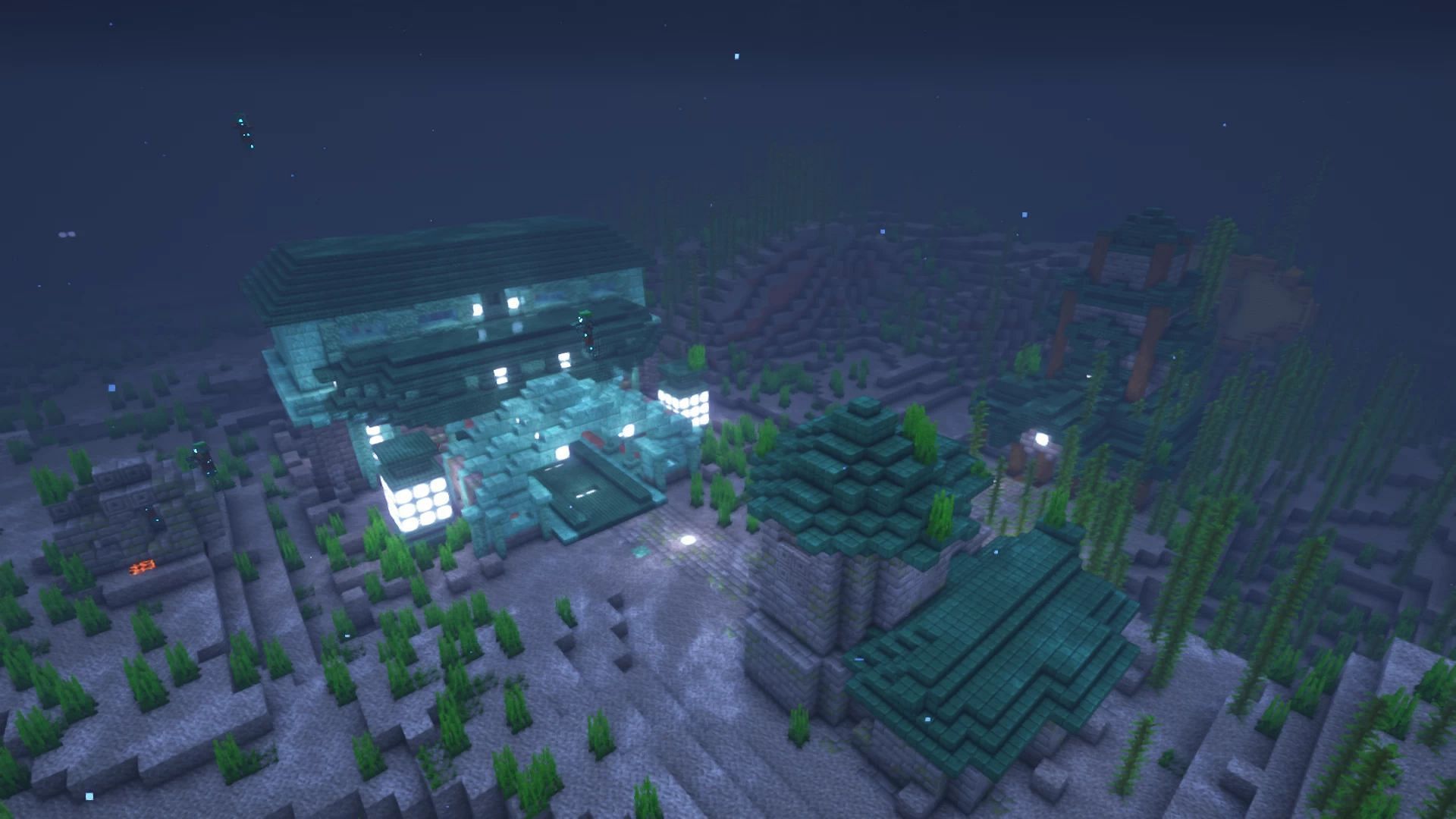 An underwater city found in the Drowned Cities datapack (Image via planetminecraft.com)