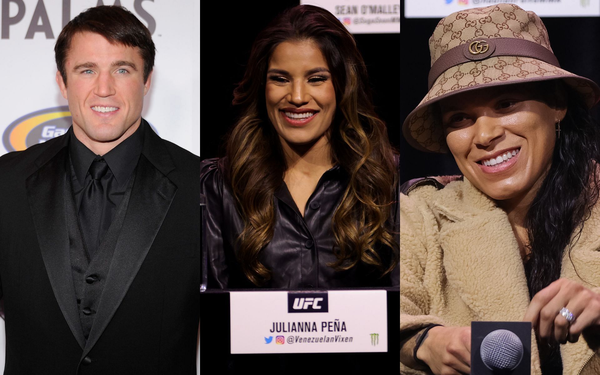 Chael Sonnen (L), Julianna Pena (M), and Amanda Nunes (R)