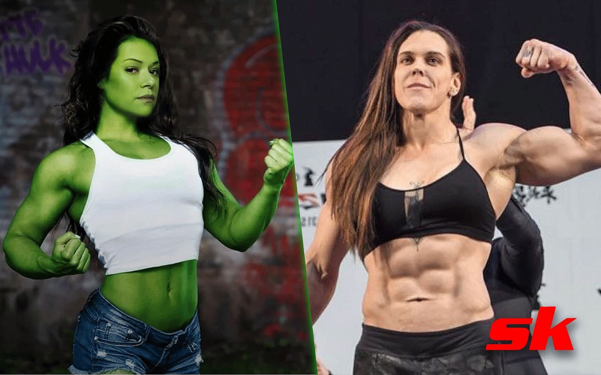 She-Hulk (left), Gabi Garcia (right) [Left image via @klrspach on Reddit, right image via @gabigarciaofficial on Instagram]