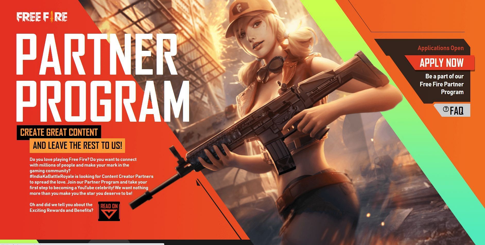 Click the Apply Now button to access the form for the Partner Program (Image via Garena)