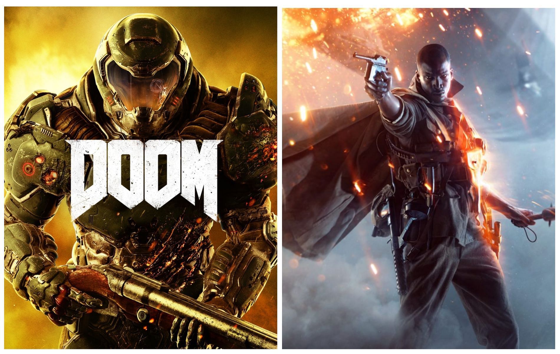 PlayStation Plus offers a wide range of first-person shooters (Images via Bethesda, EA)