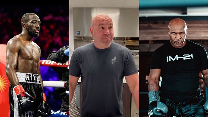 Watch: Mike Tyson and Terence Crawford hanging out together, and interact with Dana White at UFC 277