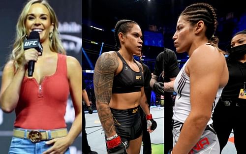 Laura Sanko, Amanda Nunes, and Julianna Pena (left to right)