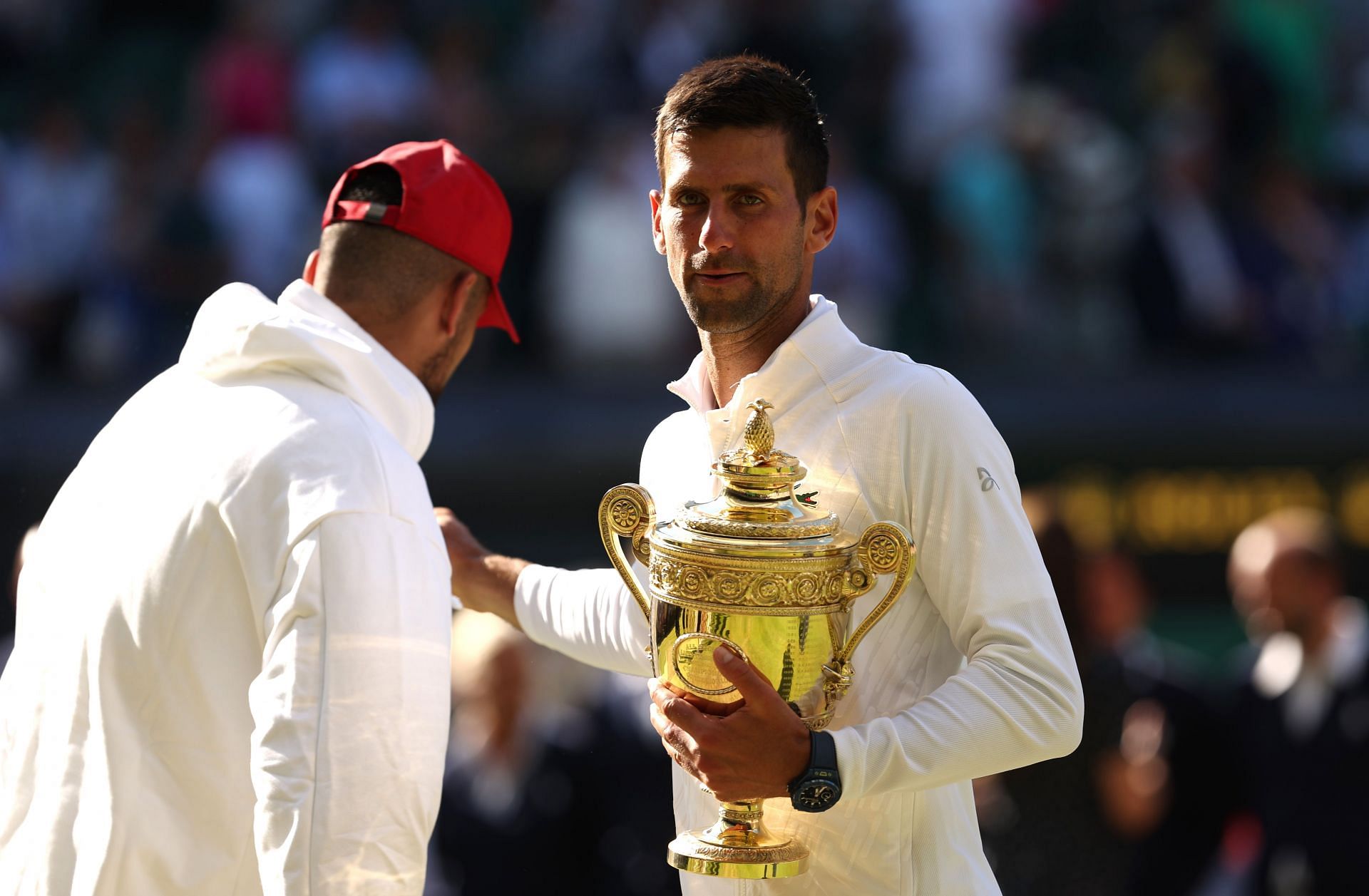 Nick Kyrgios and Novak Djokovic after the Wimbledon final