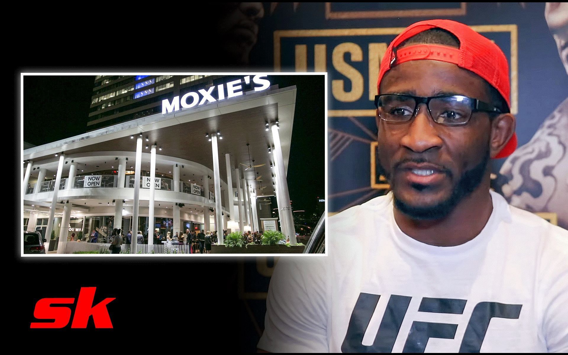 Geoff Neal discusses his day job at Moxie&#039;s [Photo credit: MMA Junkie on YouTube &amp; voyagehouston.com]