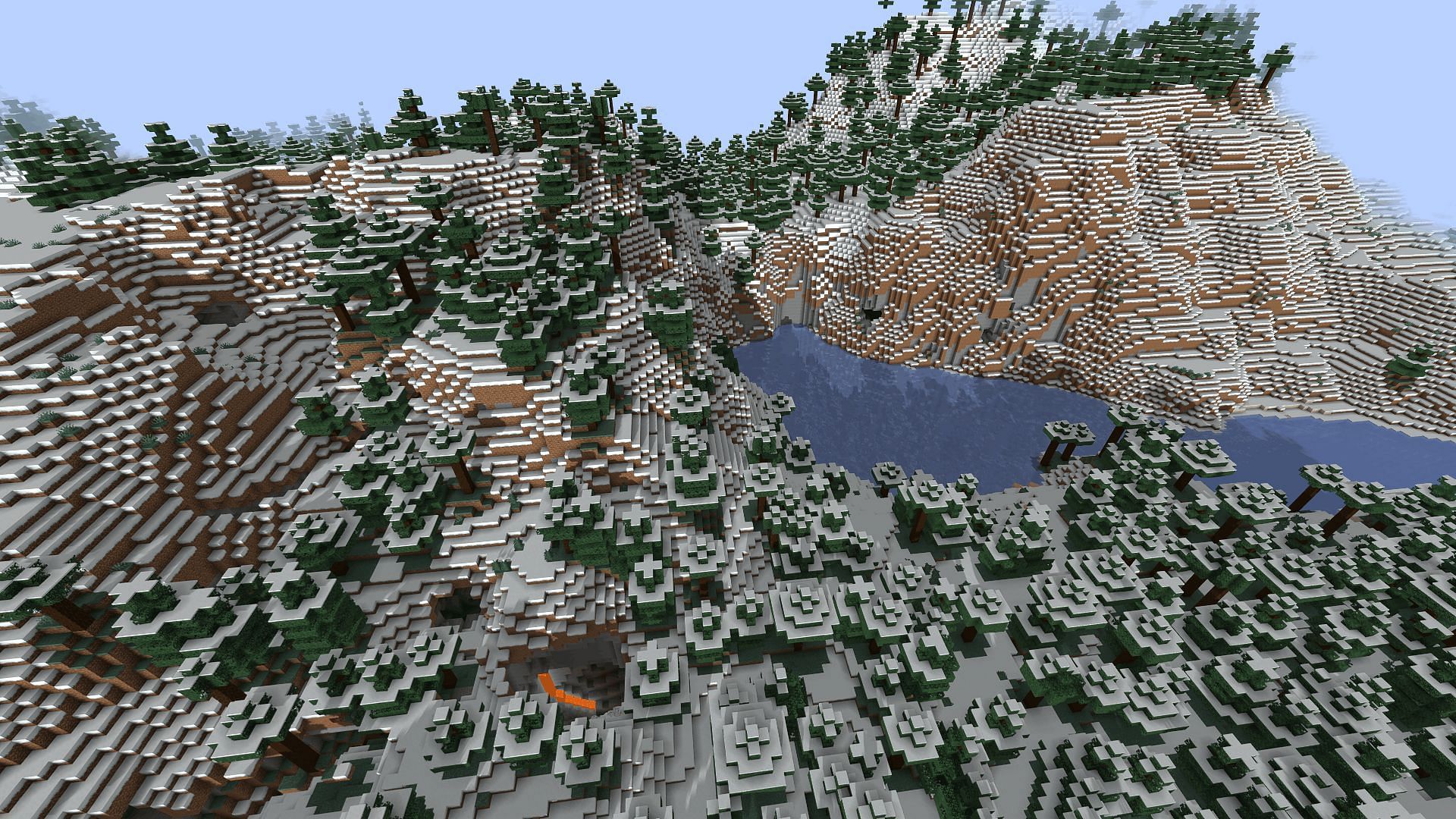 The snowy peaks found next to spawn (Image via Minecraft)