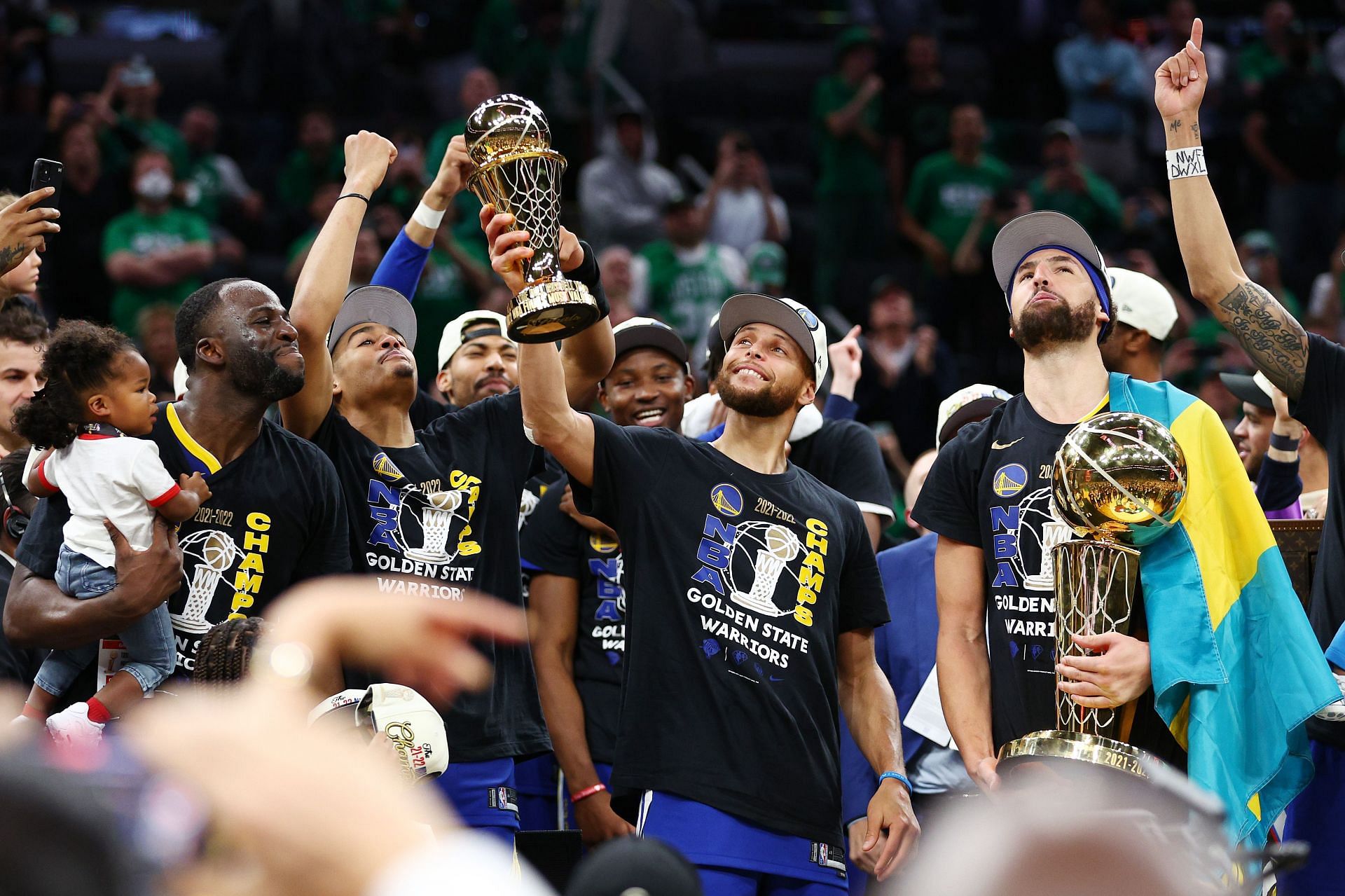 2022 NBA Finals - Game Six; Steph Curry raises NBA Finals MVP Award