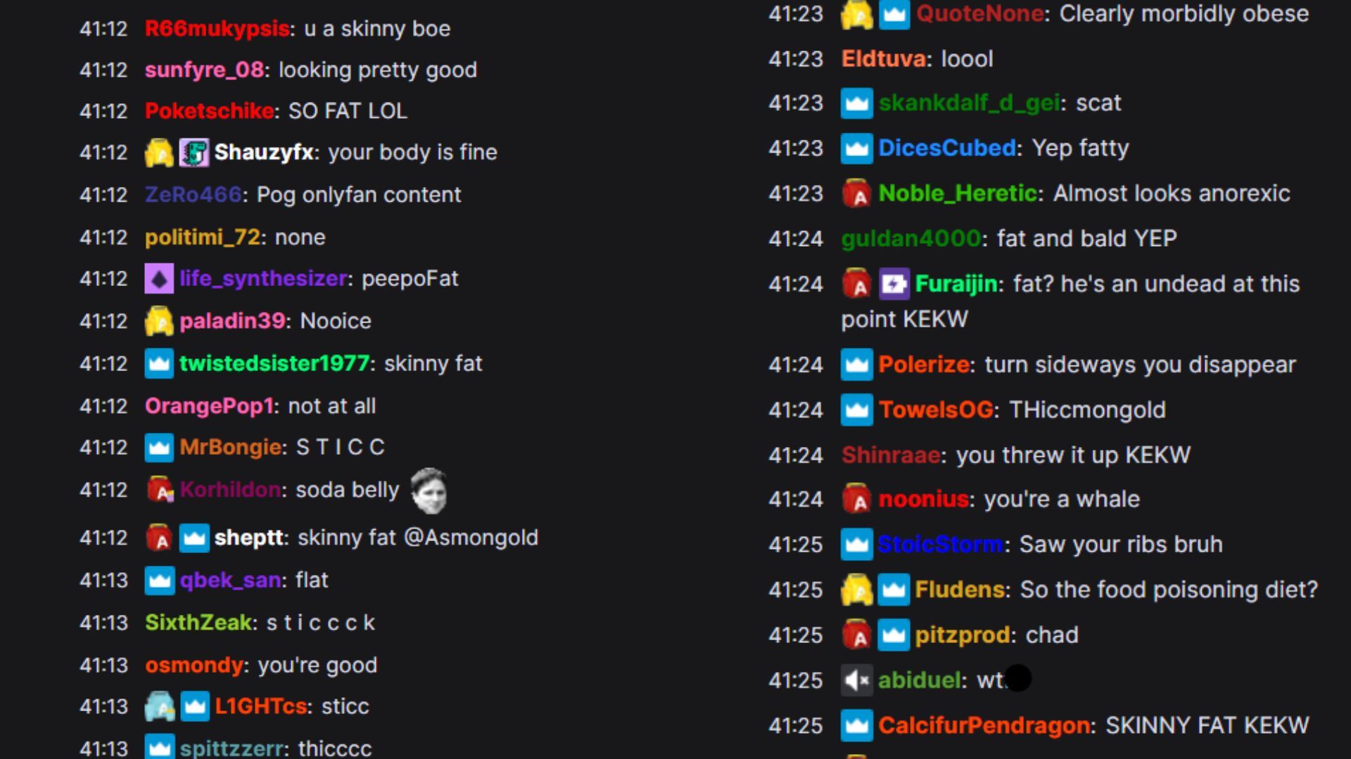 Chat reacting to Asmon&#039;s body (Image via asmongold/Twitch)