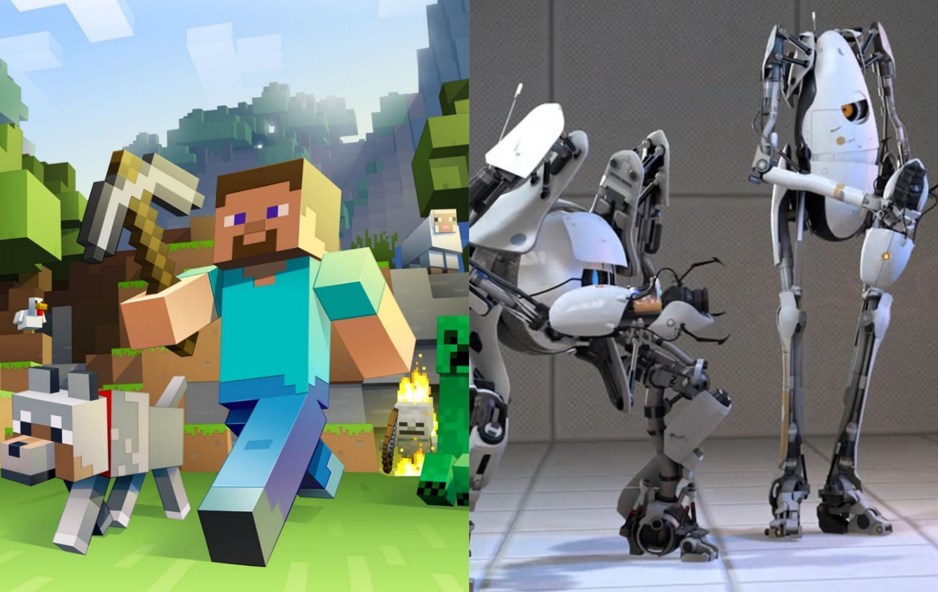 The best video games to develop cognitive skills (Images via Minecraft and Portal 2)