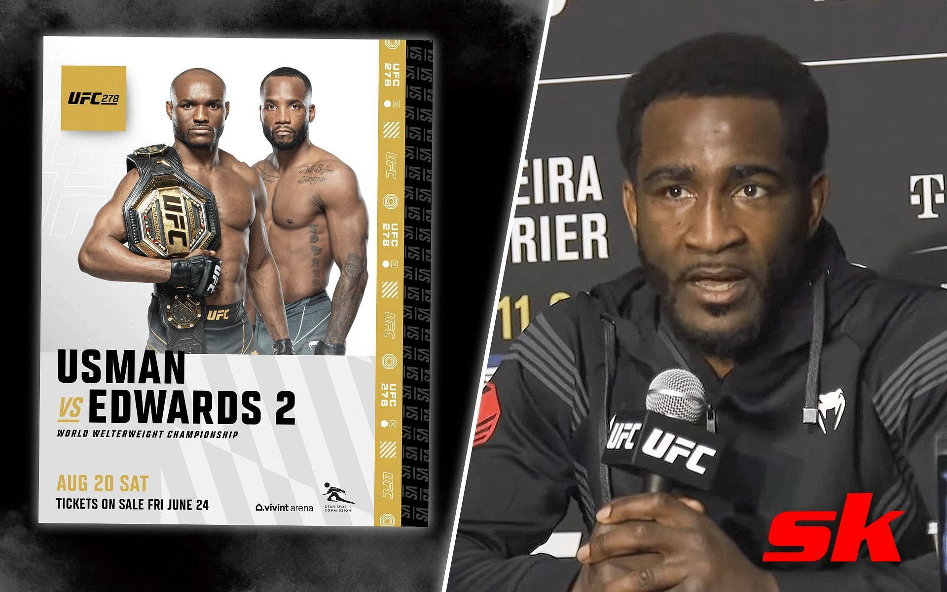 Kamaru Usman vs. Leon Edwards 2 poster (L) (via @ufc on Twitter), Geoff Neal (R) (via @MMAFightingonsbn on YouTube)