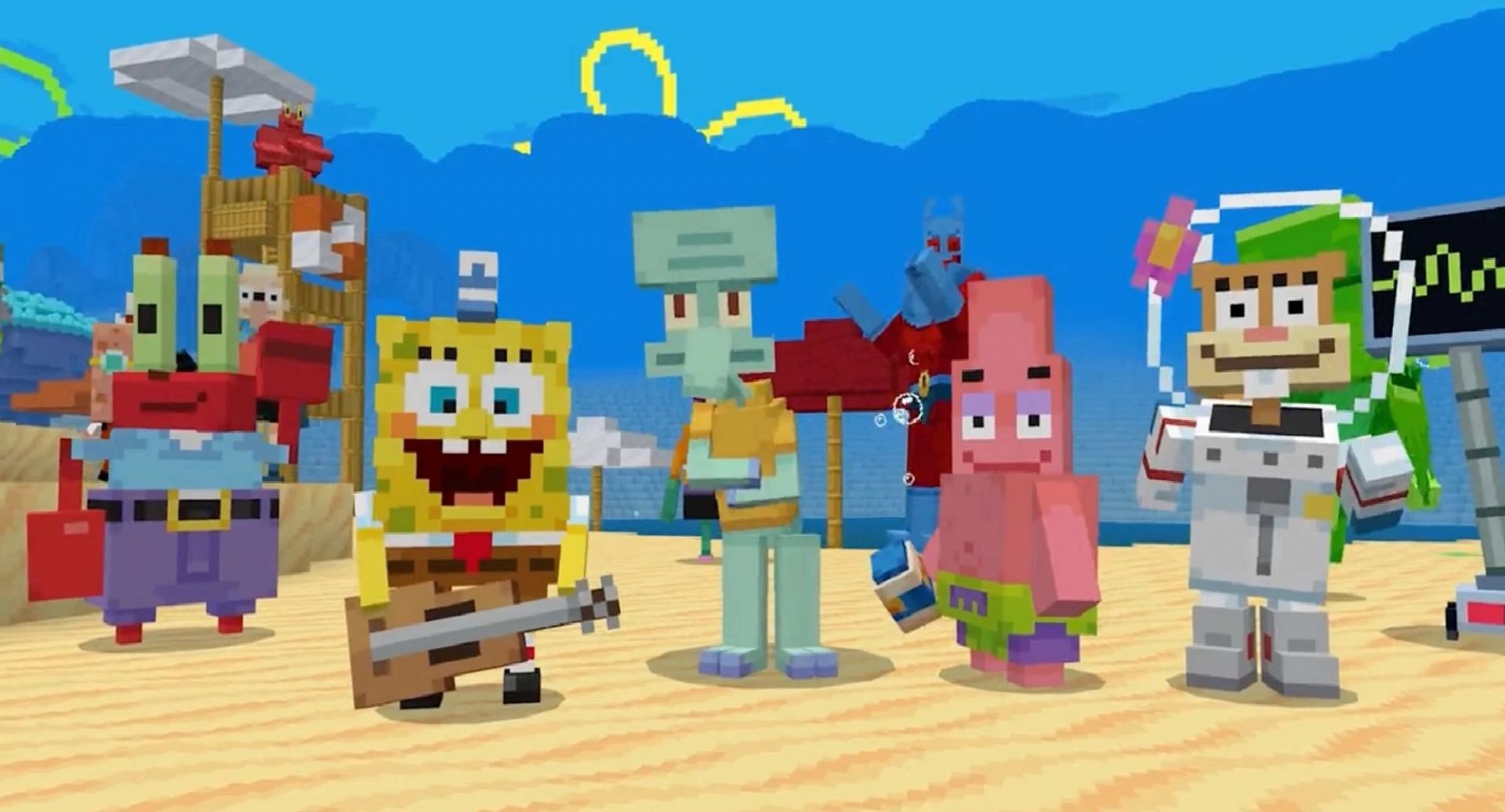 The characters of SpongeBob in the new DLC (Image via Minecraft)