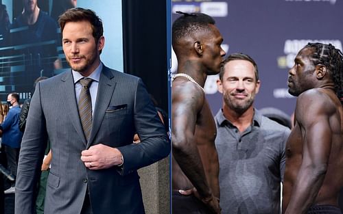 Chris Pratt (left) and Israel Adesanya vs. Jared Cannonier (right) [Image via @prattprattpratt on Twitter]