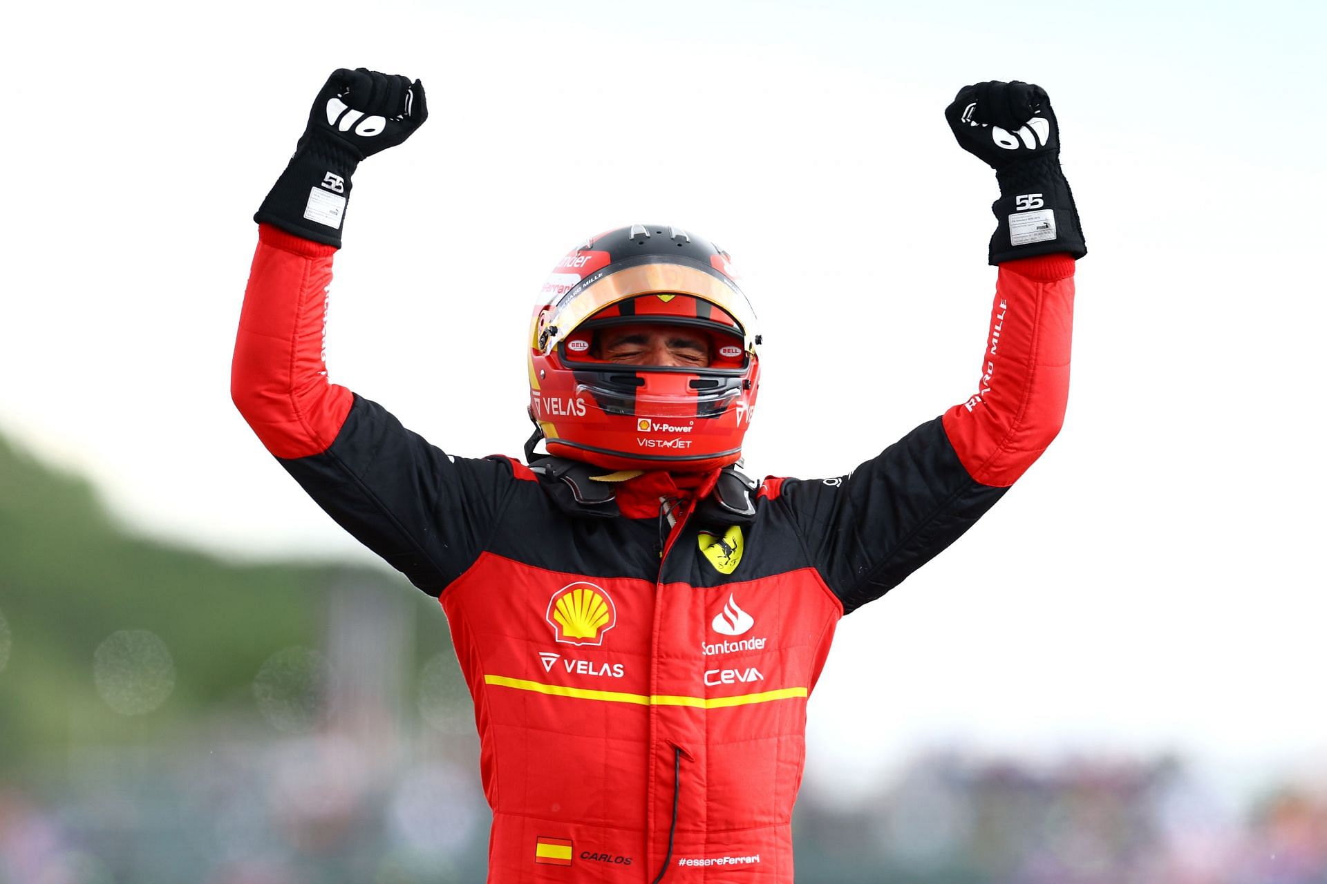 Carlos Sainz reacts after winning the 2022 F1 Grand Prix of Great Britain