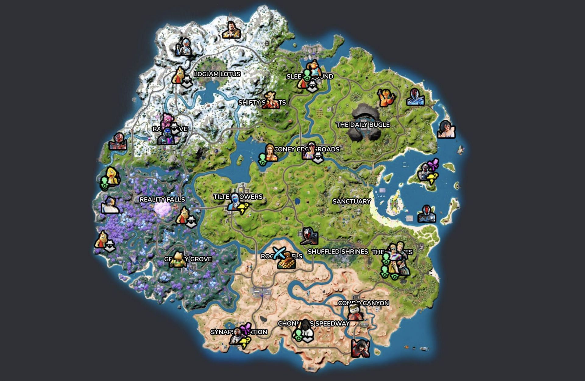 NPC locations for the others on the map (Image via Fortnite.GG)